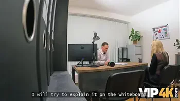 VIP4K. Teen blondie touched a cock for the first time...In the office