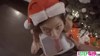Tiny Asian stepsis wanted a dick in a box for Christmas