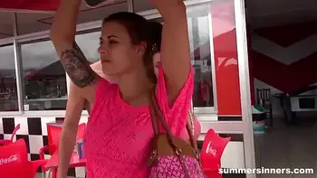 Chick goes all the way with the guys on their way home