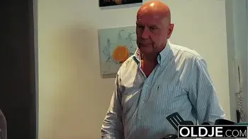 Cute teen getting anal fucked by old man after she sucks his dick and blows it deepthroat