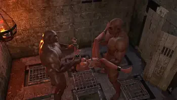 Hot sex! A sexy young cuffed hottie in restraints gets fucked by a big cock in the dark dungeon