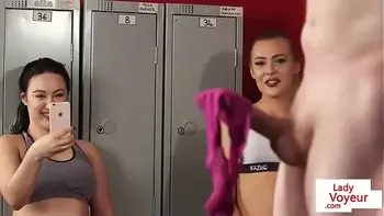 Voyeur gym duo film JOI in fitness lockerroom