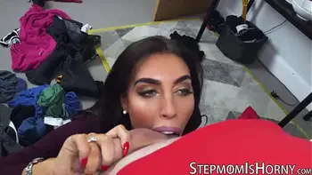 Tall and busty stepmom Ava Koxxx rides her stepsons cock