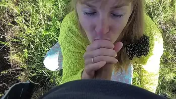 Russian MILF agrees to risky sex in the park with a stranger. POV Public Blowjob and Doggystyle