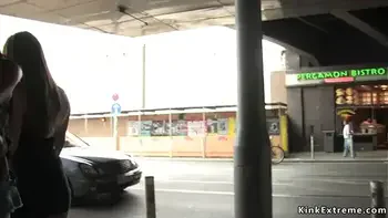 Busty slut walked and public fucked