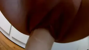 Hot Wife pumped pussy riding on a huge dildo got an orgasm, then double penetration in pussy & creampie pussy closeup. Part.1 - Vaginal pump, huge dildo, orgasm.