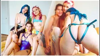 3 Girls Fuck Him Hard And Make His Dream Come True - Pegging Domination Mwww