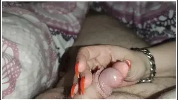 He Loves It When I Make His Little Dick Cum With My Orange Long Nails *cum Runs On My Long Nails
