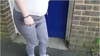 Alice - Very Public Wetting Outside Closed Public Toilets! Pee Accident!