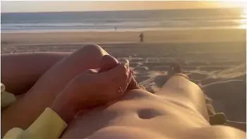 Public Handjob. Hand Job On A Nude Beach. We Were Caught Jerking Off At Sunset Near The Ocean