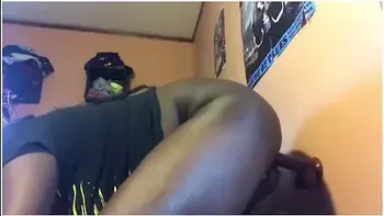 Ebony Nerd Slurping And Riding 9inch Dildo