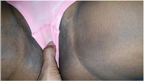 Admiring Wet Black Pussy In Naturally Stained Panties - Closeup