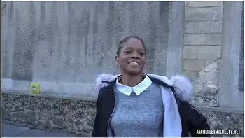 Sexy, black babe, Imani is wearing stockings and high heels while getting fucked from the back