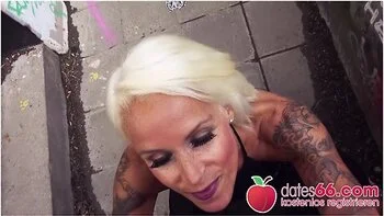 In Public: Blonde Milf Fucks Random Guy On Stairs