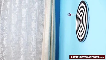 Lesbian Strip Darts Game: Aften Opal, Sandra Sweet, Bella Angel & Celestina Blooms in Shower Bet with Huge Boobs