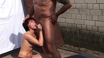 German amateur outdoor sex with cum swallowing and hardcore blowjob