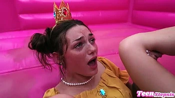 Johnny Love Fucks Shrooms Q as Princess Peach in Bouncy Castle Blowjob