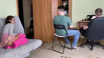 While the step brother watches the movie the little Fucks with his friend
