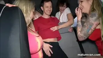 Boy gets to fuck 4 ladies in the MatureVan