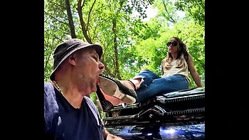 Amateur Foot Slave Licks Mistress Pointy Shoes Outdoor BDSM