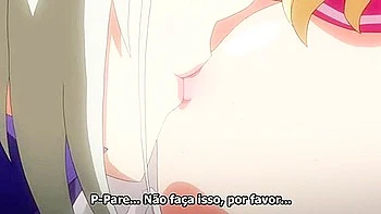 A monster sucks her big tits and a beautiful girl with a dick penetrates her and cums inside her