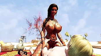 Curvy Bronze Whore In Fishnets Fucks Dragonborn On The Beach 2
