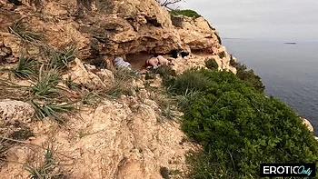 German Threesome FFM Outdoor Fuck: Blonde MILF Slut with Big Natural Tits Gets Rough Beach Sex