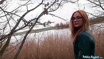 Sexy Redhead Student 18+ Nerd In Glasses Fucking In The Bushes - Outdoor Reality Porn
