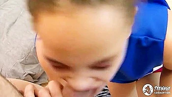 Gorgeous Teen 18+ Cheerleader Tries Busting Balls For The First Time!