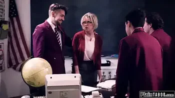 Busty milf teacher gangbang by students