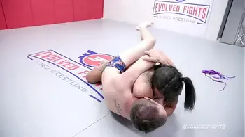 Naked Wrestling as Miss Demeanor Fights Chad Diamond Gagging on his dick then fucked good