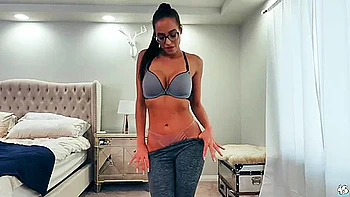 Hot Chick In Tights And Glasses Strips And Masturbates With Dildo With Desiree Night