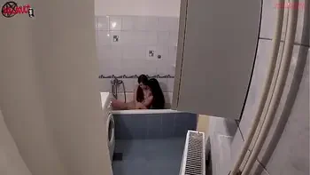 Spying on my stepsister and my gf in the tub before to join them