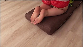 Foot Fetish In Nylon Stockings And Pawg In Transparent Panties. Plump Legs