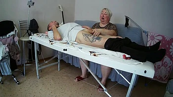 Stepmother-in-law Sucks And Jerks Off My Dick On The Massage Table And Swallows Cum