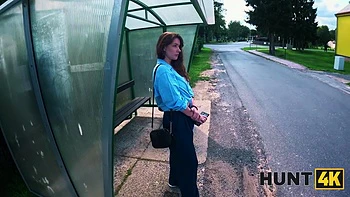 HUNT4K. Redhead babe was really shy to fuck while girlfriend was watching