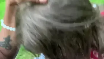 Dyke sucks sloppy dick on park bench