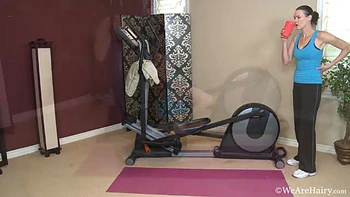 Hairy girl Veronica Snow strips at her home gym - WeAreHairy