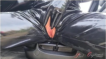 In Black Latex Public Pissing