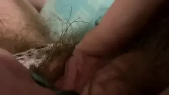 Morning Orgasm Big clit rubbing in extreme closeup super hairy pussy POV