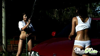 Car Washing and Swimming Pool Lesbian Teen Action Outdoors