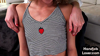 Two petite sluts tease big dick lover