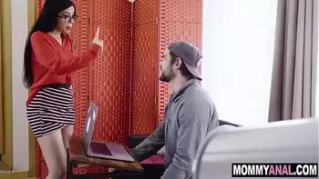 Cheating stepmom bribes stepson with anal sex