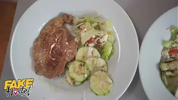 Fake Hostel Threesome With Manager Latina & Skinny Tattoo Babe