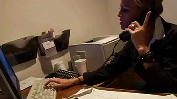 Sexy blonde secretary pounded hard on the desk