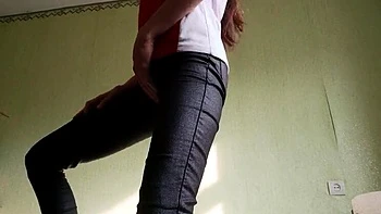 Skinny Brunette Teen Masturbates to Neighbor Making Coffee - Risky Solo Orgasm in Apartment