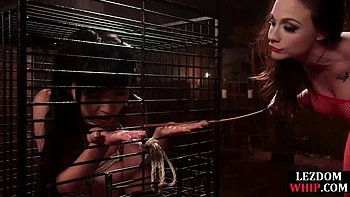 Suspended lez sub whipped by lezdom