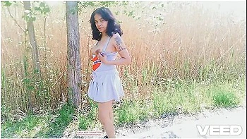 Korean Solo Female Does Public Cosplay Skirt Walking Nude