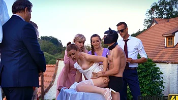 Andrea and her husband fucked outdoors in sexy lingerie and stockings