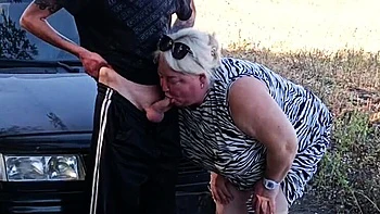 Mature Russian Stepmom Zona901 Blowjob in Nature - Deep Throat Neighbor & Cum Swallow